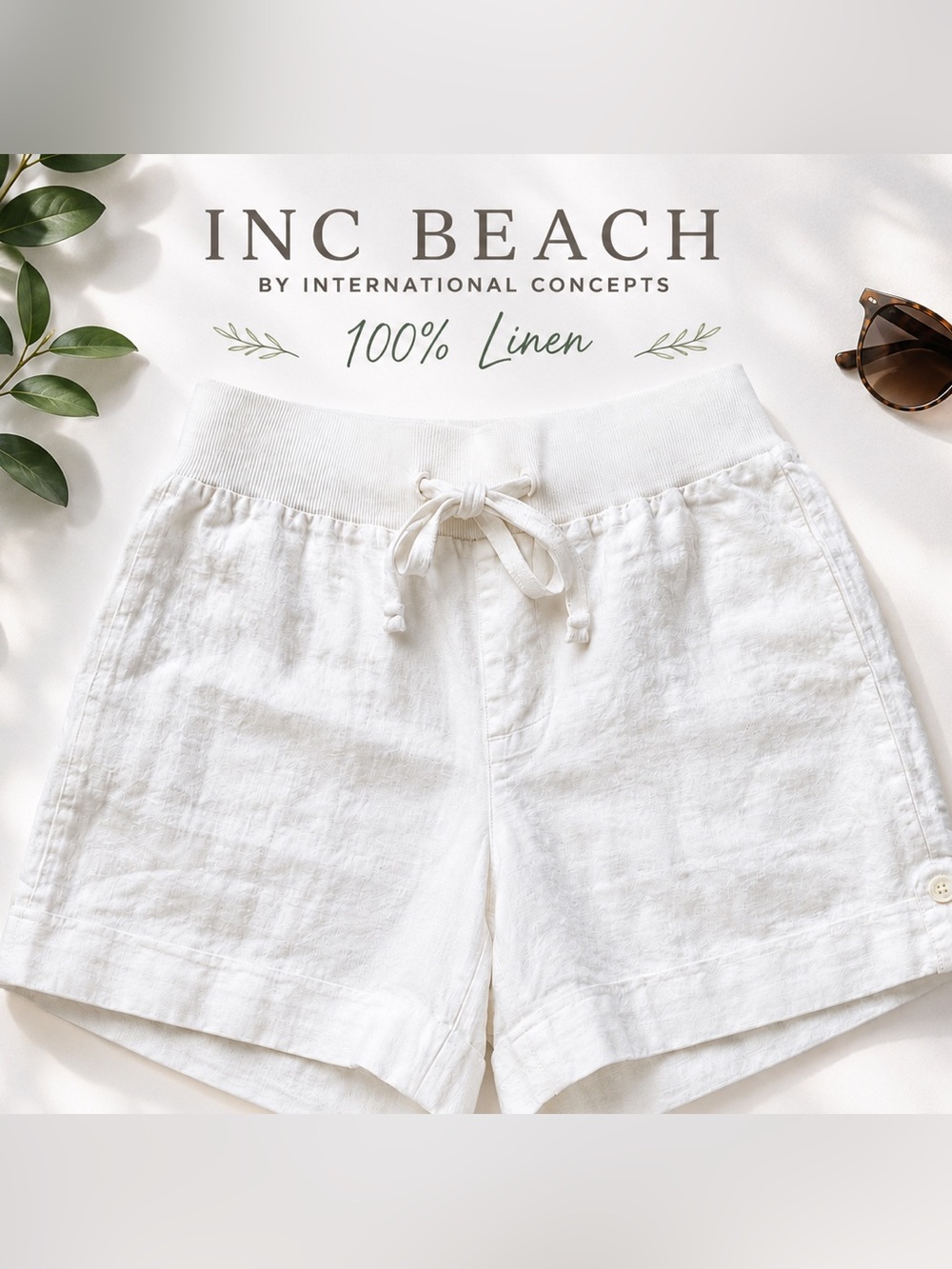 INC Beach 100% Linen White Pull On Shorts Women’s Size 4 Coastal Chic